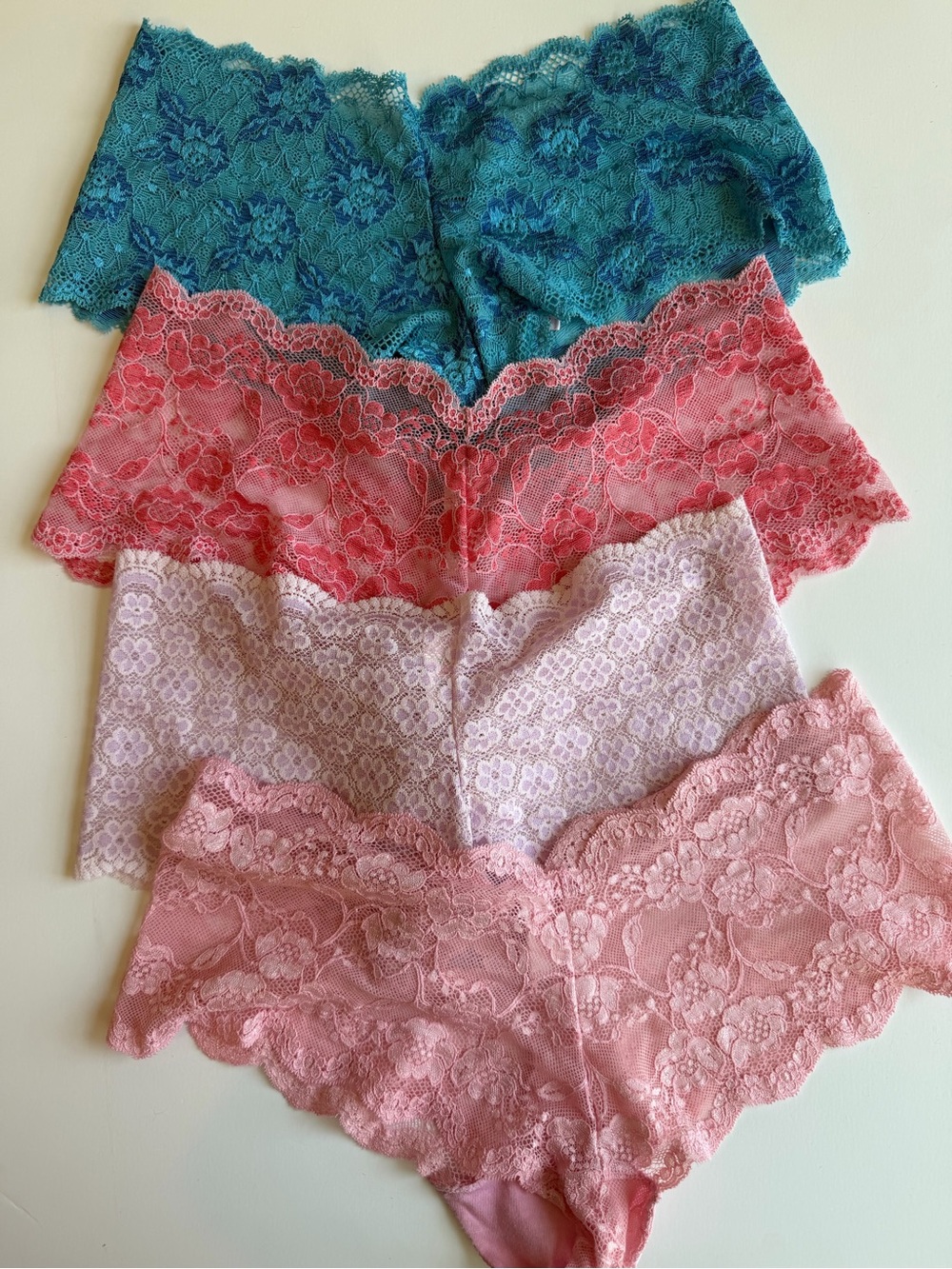 Victoria's Secret Lace Boyshorts Set — Teal, Coral, Lilac, Blush